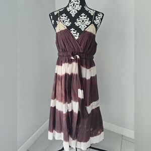 Metro 7 Brown and Cream Tie-Dye Midi Dress r